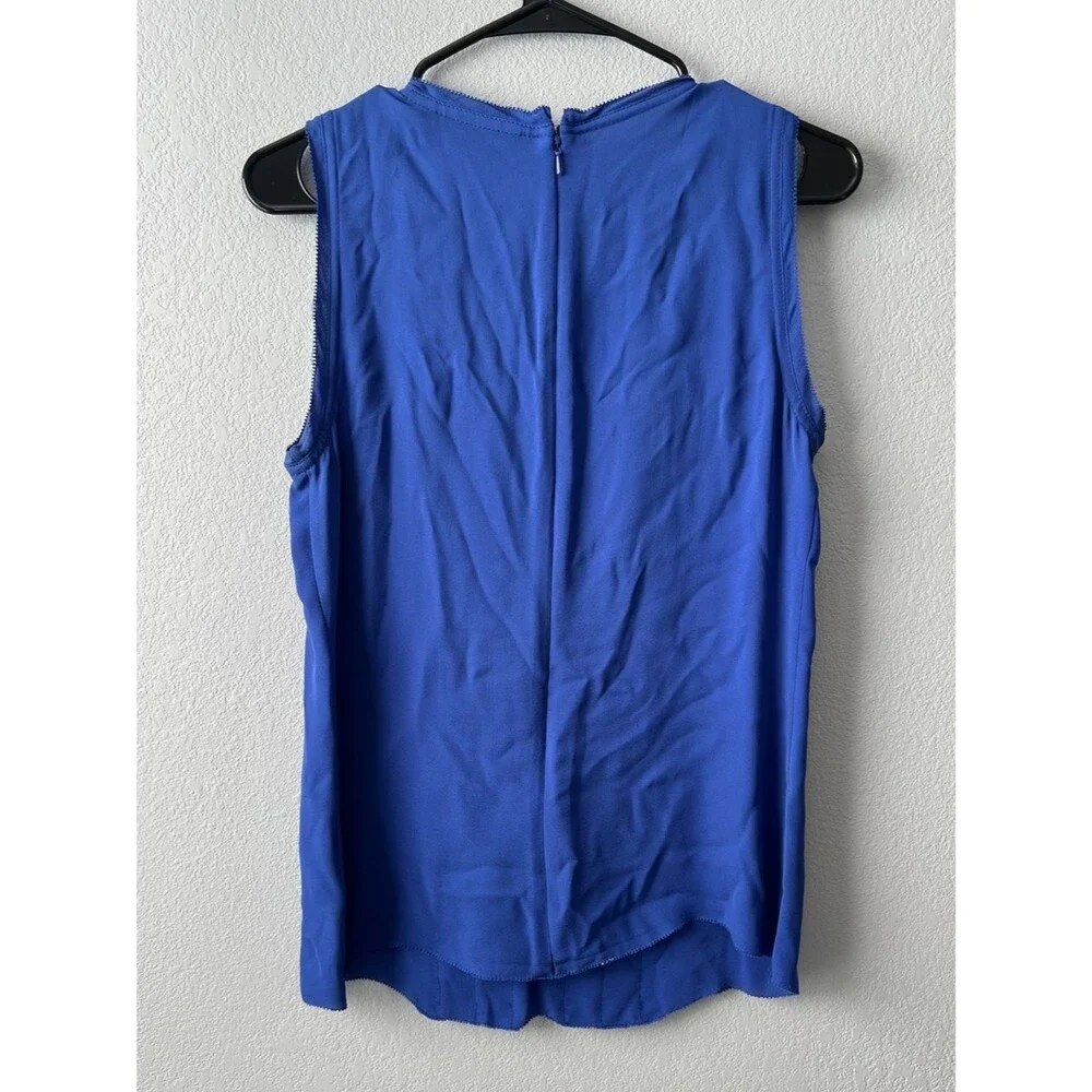 Tory Burch Silk Ruffle Sleeveless Blouse Royal Blue Boho Luxe Top Size 6